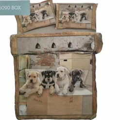 Copripiumino e federa singolo Box in cotone cagnolini