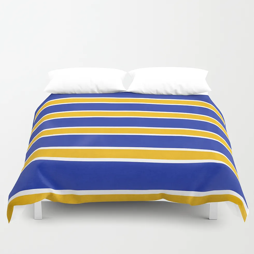 Copripiumino e federe a righe giallo-blu in puro cotone POLO Vallesusa
