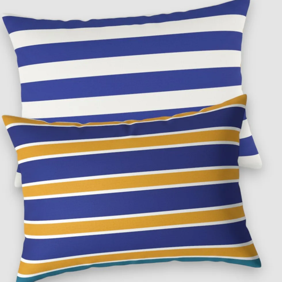 Copripiumino e federe a righe giallo-blu in puro cotone POLO Vallesusa
