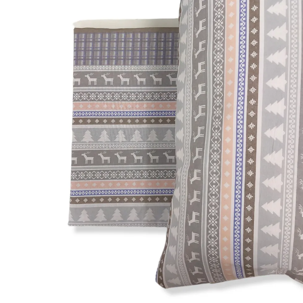 Copripiumino e federe cotone matrimoniale CLAUS renne beige
