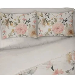 Copripiumino e federe matrimoniali in raso Tina floreale rosa