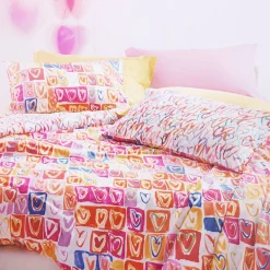 Copripiumino e federe percalle MIRABELLO Valentine cuori multicolori
