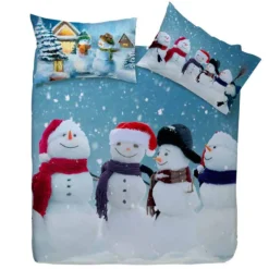 Copripiumino e federe PUPAZZI di NEVE Happidea in cotone
