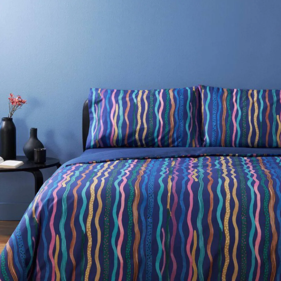 Copripiumino in cotone completo Bassetti Streamers bluette