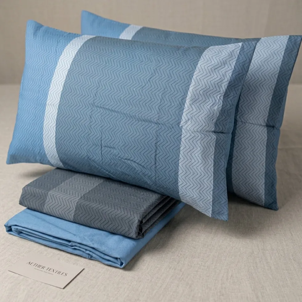 Copripiumino in cotone matrimoniale Bassetti Nostalgia zig-zag blu