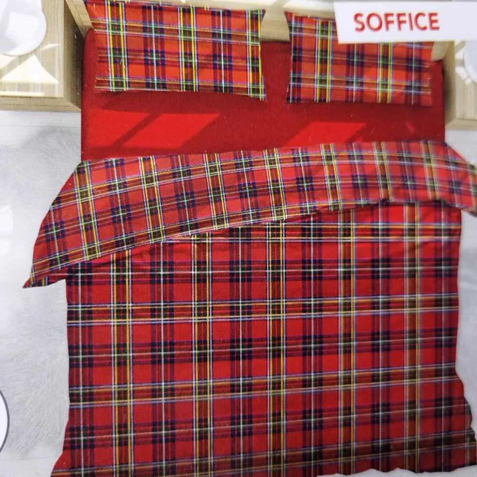 Copripiumino in flanella di cotone con federe Tartan rosso