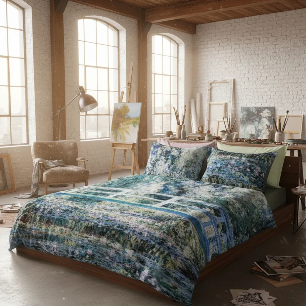 Copripiumino matrimoniale con federe 100% cotone Ninfee di Monet