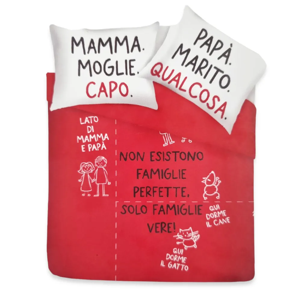 Copripiumino matrimoniale cotone e federe LOVE Family rosso