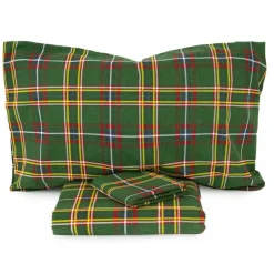 Copripiumino matrimoniale in flanella di cotone con federe Tartan verde