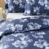 Copripiumino Matrimoniale in Raso CALEFFI Mirabel floreale blu