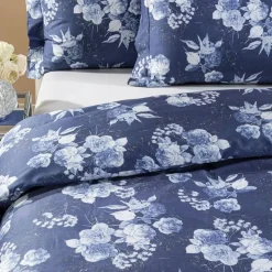 Copripiumino Matrimoniale in Raso CALEFFI Mirabel floreale blu