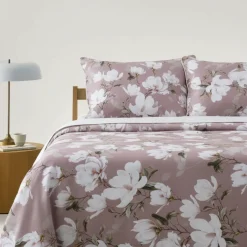 Copripiumino Matrimoniale Magnolia Cipria con Federe Bordo Elegante