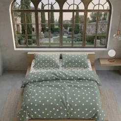 Copripiumino Piazza e Mezza 100% Cotone | Fantasia Pois salvia