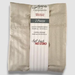 Copripiumone e federe letto 2 piazze LUXEA NO-STIRO greige jacquard