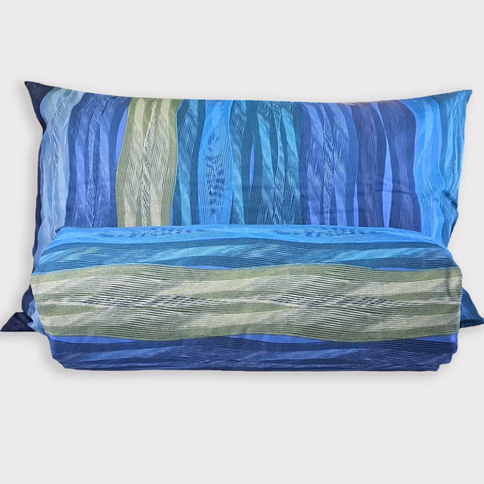 Copripiumone e federe matrimoniale in puro cotone Bassetti Wave Line blu
