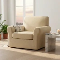 Copripoltrona con copricuscino estensibile Panna da 70 a 105 cm