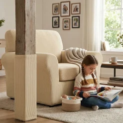 Copripoltrona con copricuscino estensibile Panna da 70 a 105 cm