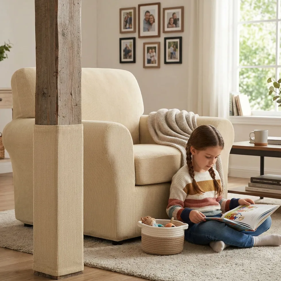 Copripoltrona con copricuscino estensibile Panna da 70 a 105 cm