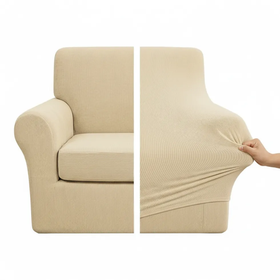 Copripoltrona con copricuscino estensibile Panna da 70 a 105 cm