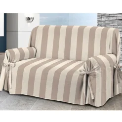 Copripoltrona con laccetti in panama Veronica - 1 posto beige a righe