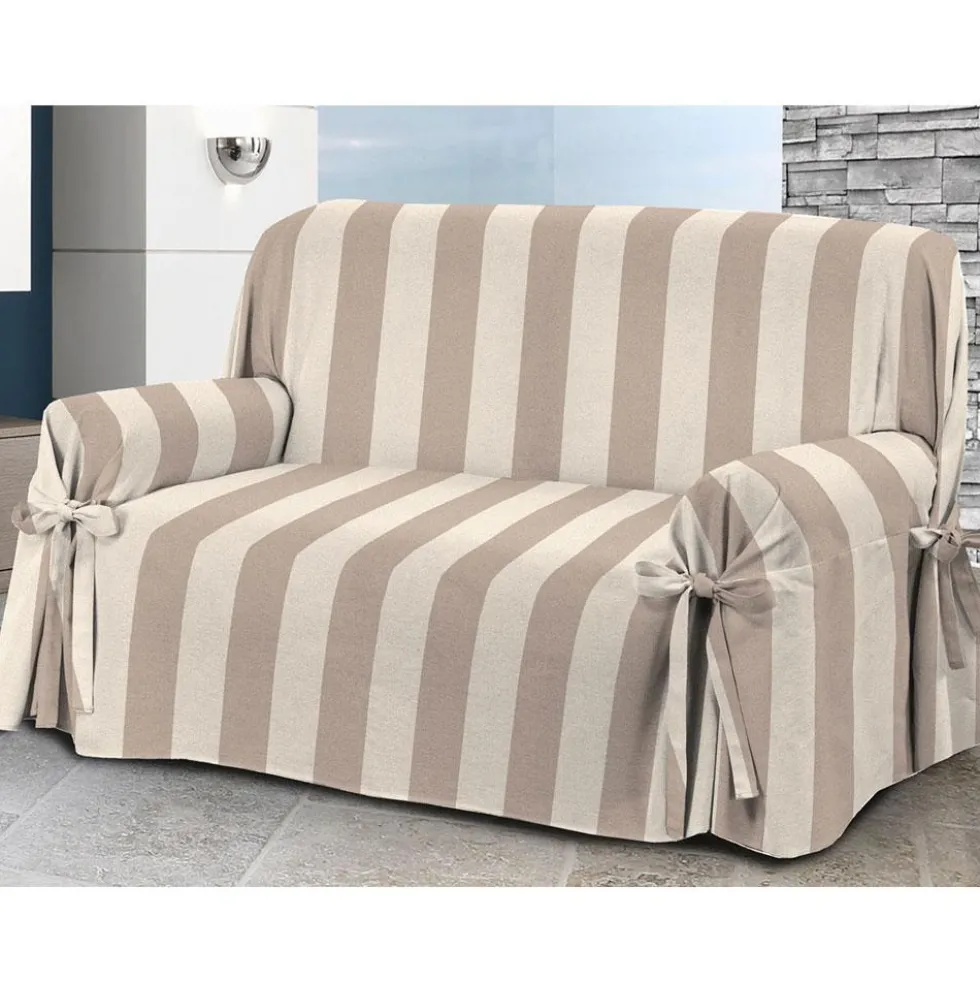 Copripoltrona con laccetti in panama Veronica - 1 posto beige a righe