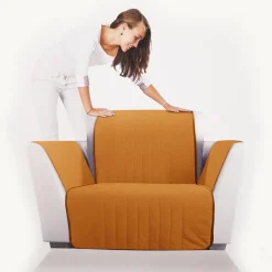 Copripoltrona trapuntato Caleffi Bicolor in cotone cognac
