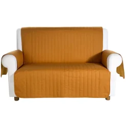 Copripoltrona trapuntato Caleffi Bicolor in cotone cognac