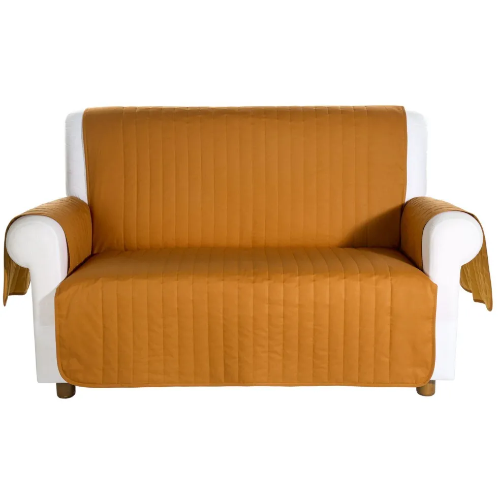 Copripoltrona trapuntato Caleffi Bicolor in cotone cognac