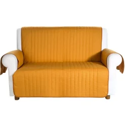 Copripoltrona trapuntato Caleffi Bicolor in cotone cognac