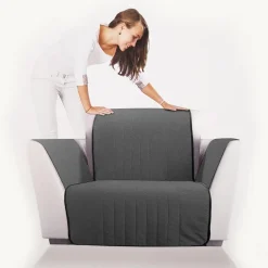 Copri poltrona trapuntato Caleffi Bicolor in cotone grigio
