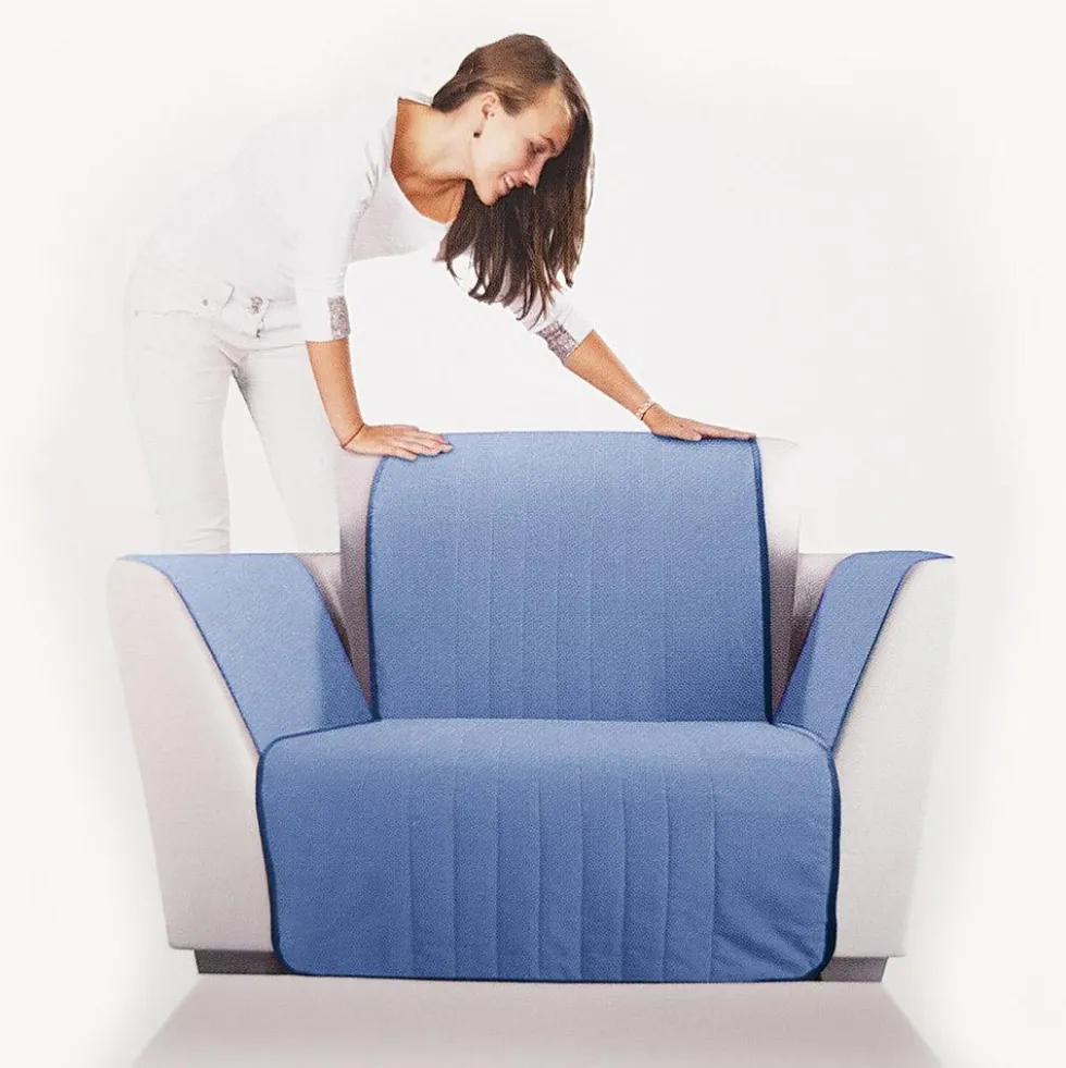 Copripoltrona trapuntato Caleffi Bicolor in cotone blu