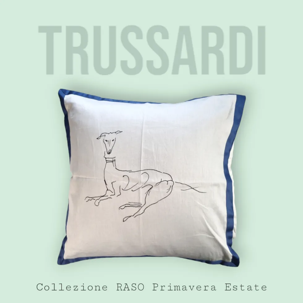 Cuscino arredo da divano Trussardi 40x40 in raso LEVRIERO blu