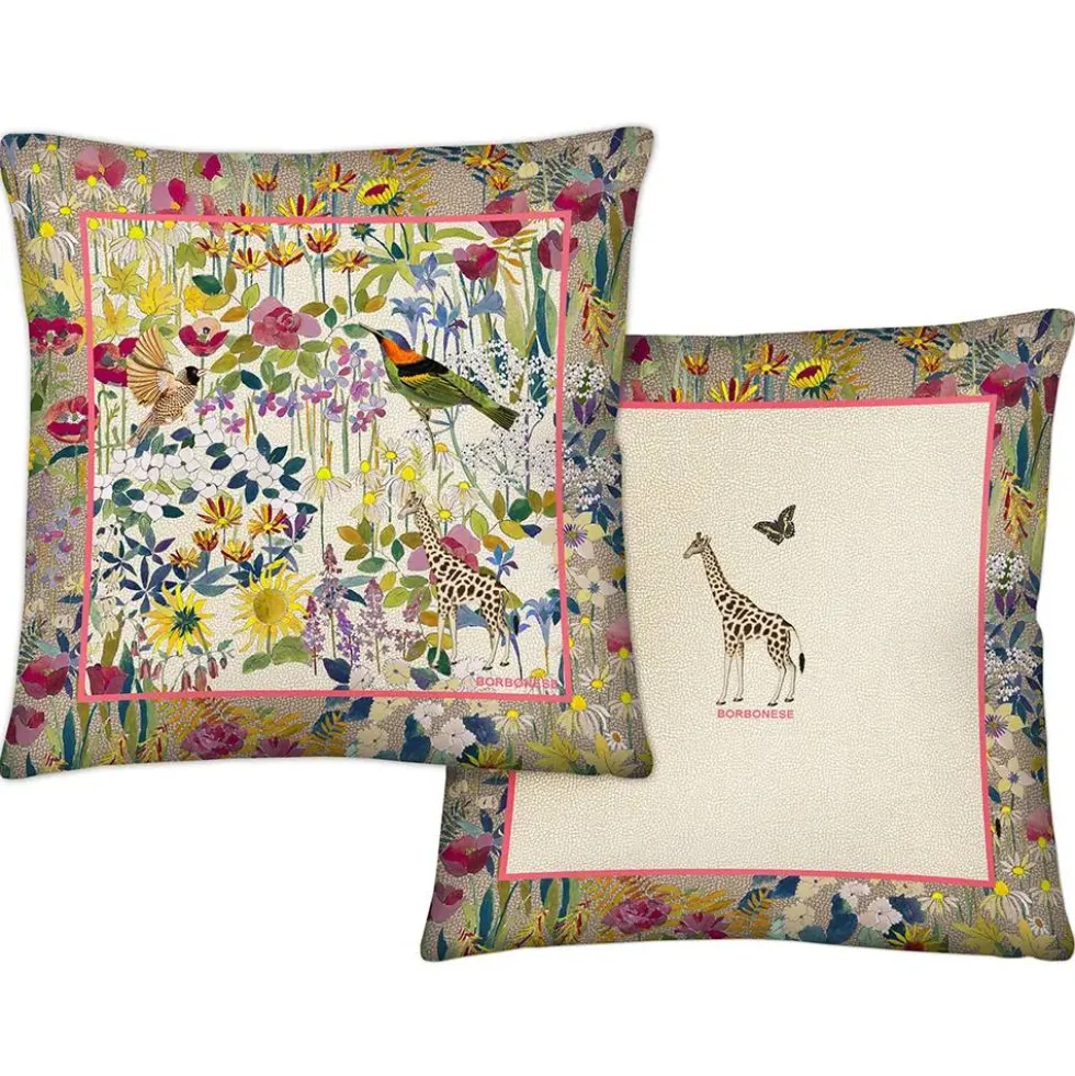 Cuscino arredo in raso 45x45 Borbonese GARDEN corallo fantasia esotica