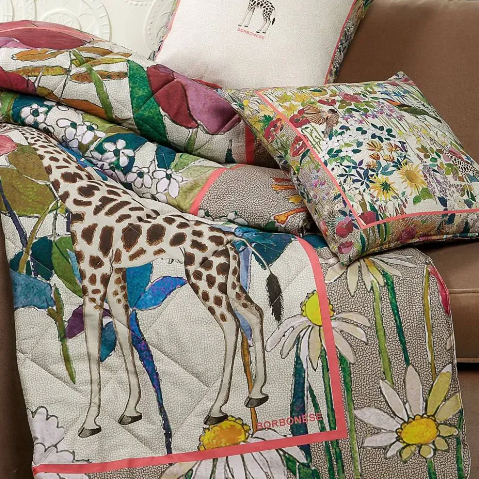 Cuscino arredo in raso 45x45 Borbonese GARDEN corallo fantasia esotica