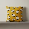 Cuscino in Lana Cotta 50x50 Pecorelle su Fondo Giallo Senape - Stile Chalet
