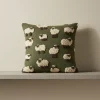 Cuscino in Lana Cotta 50x50 Pecorelle su Fondo Verde Stile Montagna