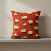 Cuscino in Lana Cotta 50x50 Pecorelle su Fondo Ruggine Stile Montagna