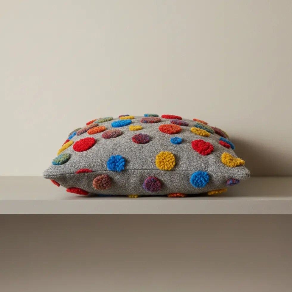 Cuscino in Lana Cotta 50x50 Pois Colorati su Fondo Grigio | Stile Creativo