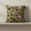 Cuscino in Lana Cotta 50x50 Pois Colorati su Fondo Verde Stile Caldo Decorativo