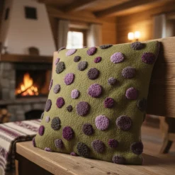 Cuscino in Lana Cotta 50x50 Pois Colorati su Fondo Verde Stile Caldo Decorativo