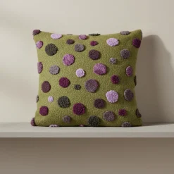 Cuscino in Lana Cotta 50x50 Pois Colorati su Fondo Verde Stile Caldo Decorativo