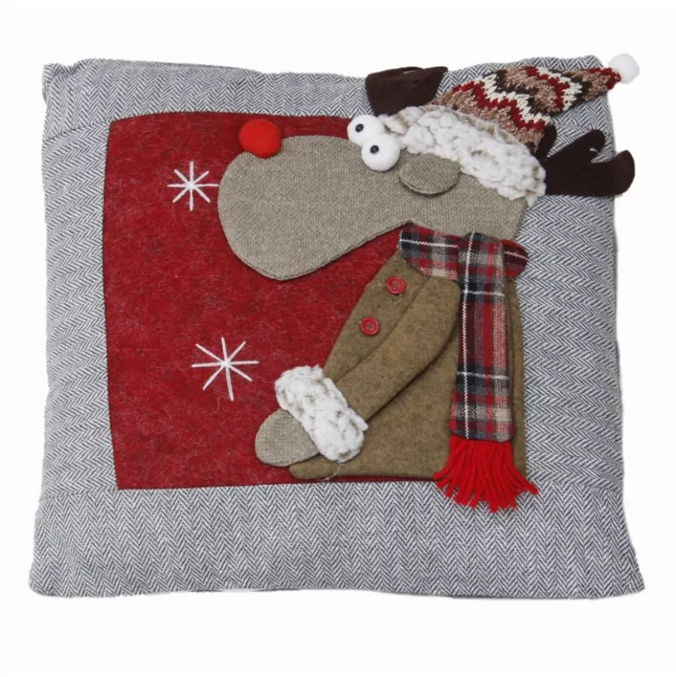 Cuscino NATALE arredo da divano Renna rossa ricamato