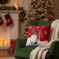 Cuscino NATALE arredo da divano 40x40 cm Gnomo rosso ricamato