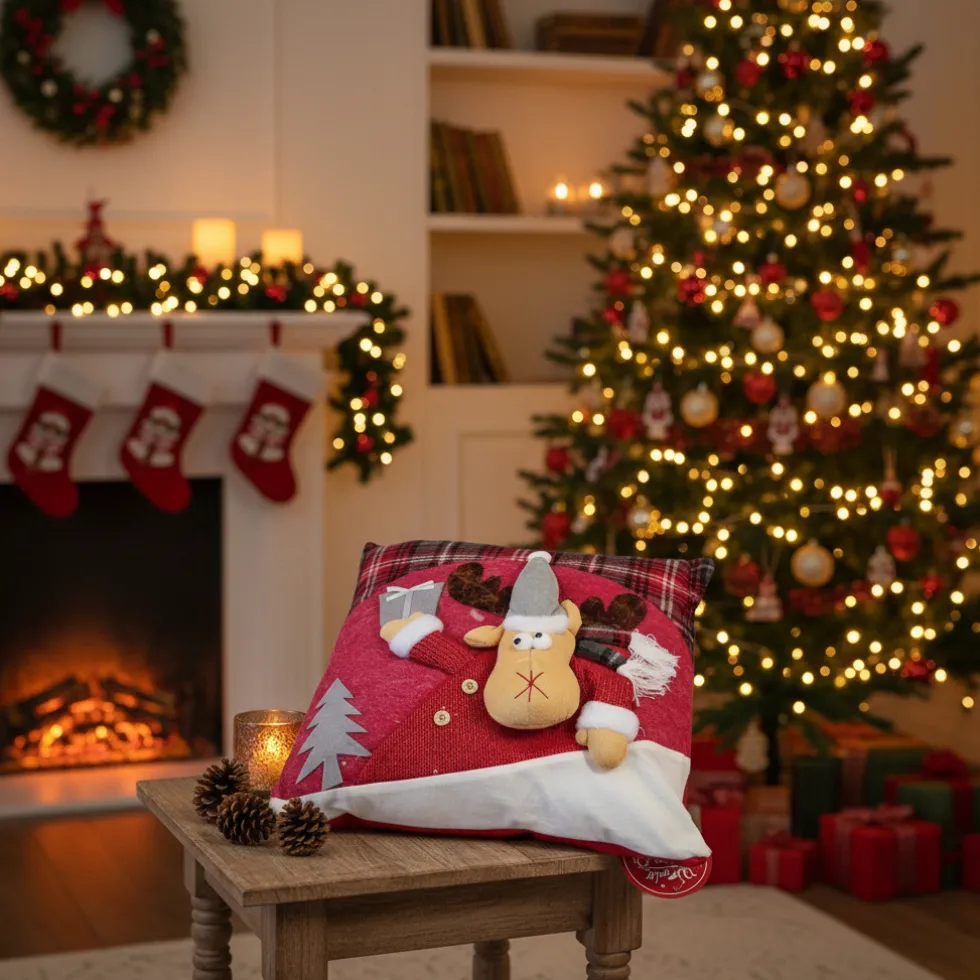 Cuscino NATALE RENNA 40x40 cm Feltro tagliato applicato e ricamato a mano
