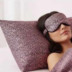 Federa sfusa in pura seta di gelso + maschera notte Pink Leopard