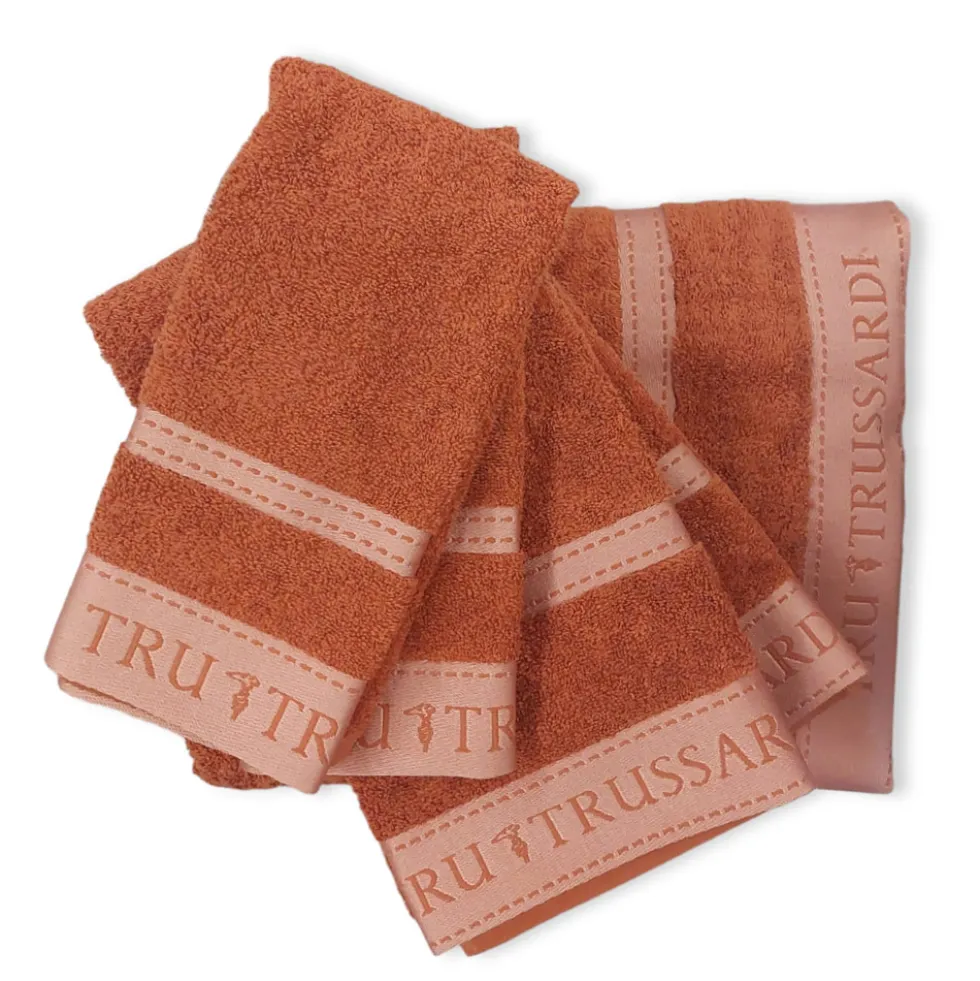 Full Set bagno in spugna 5 asciugamani TRUSSARDI Golf zucca