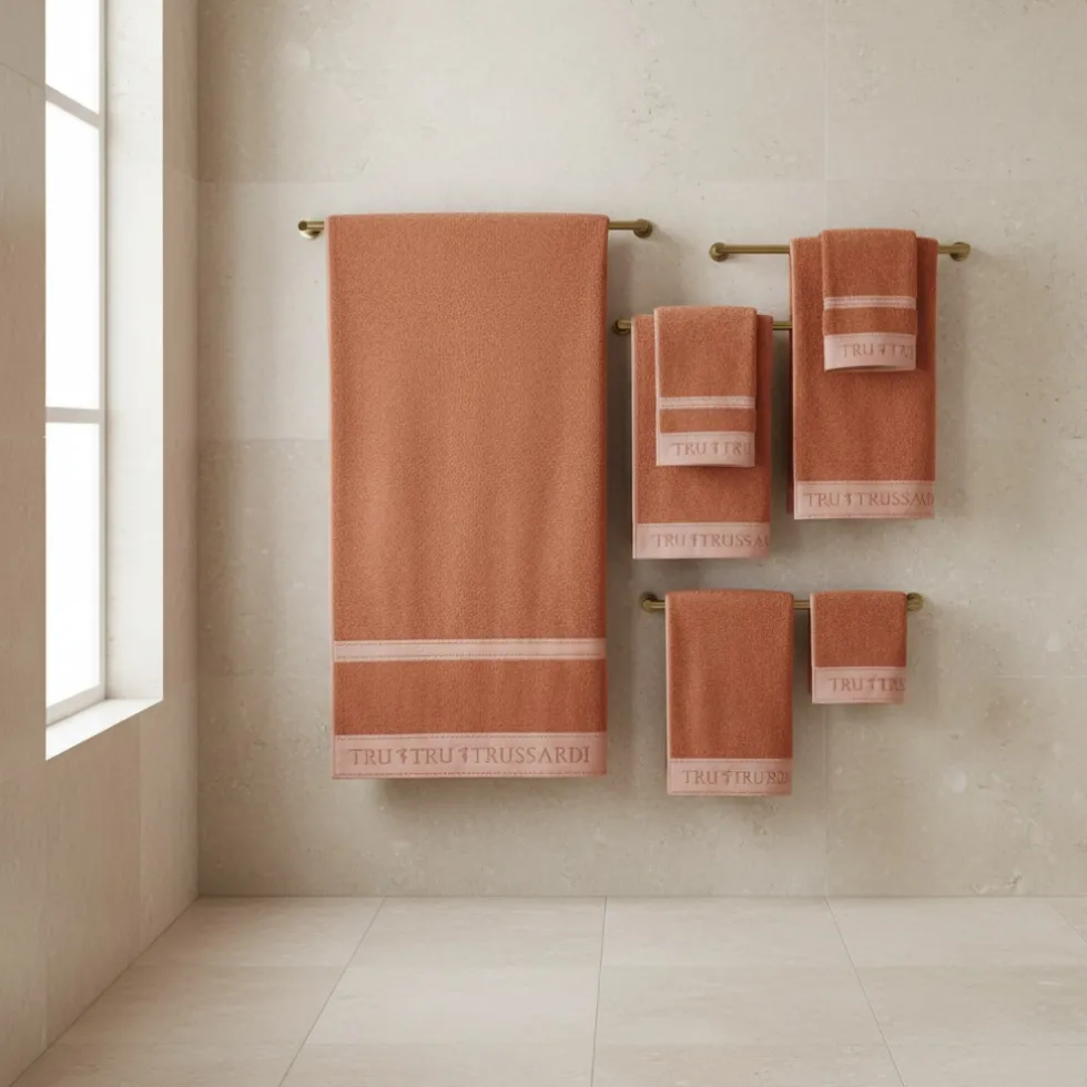 Full Set bagno in spugna 5 asciugamani TRUSSARDI Golf zucca