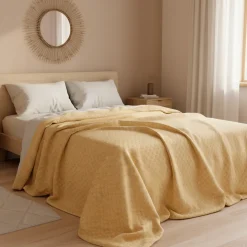 GABEL Copriletto estivo 2 piazze jacquard in piquet di cotone HUGO oro