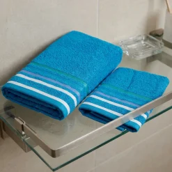 Idea regalo bagno: Coppia di asciugamani turchese con righe
