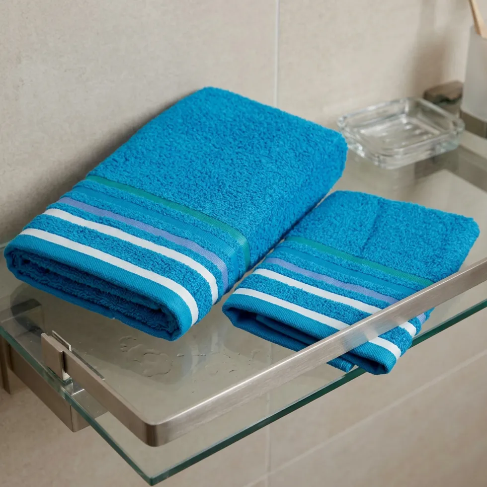 Idea regalo bagno: Coppia di asciugamani turchese con righe